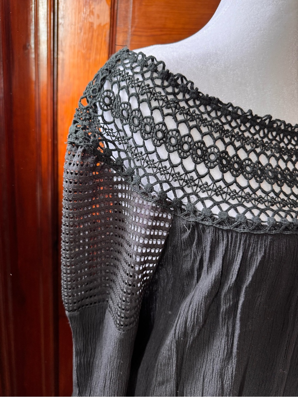 Umgee Black Crochet Yoke Tunic Top